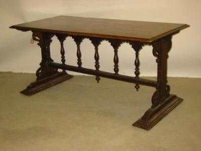 Appraisal: A VICTORIAN GOTHIC OAK SIDE TABLE of oblong form the