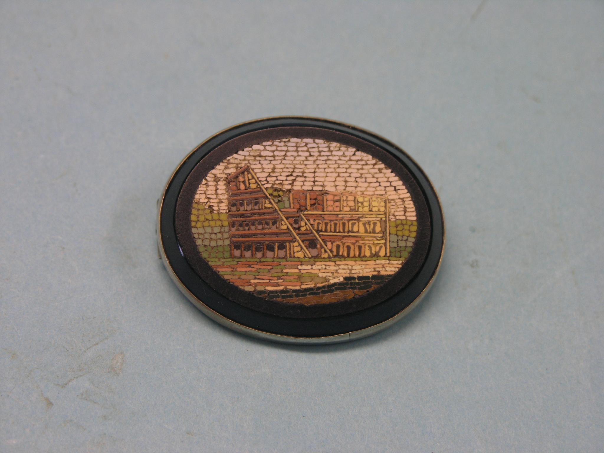 Appraisal: A micro-mosaic brooch oval-shape building under construction in wide