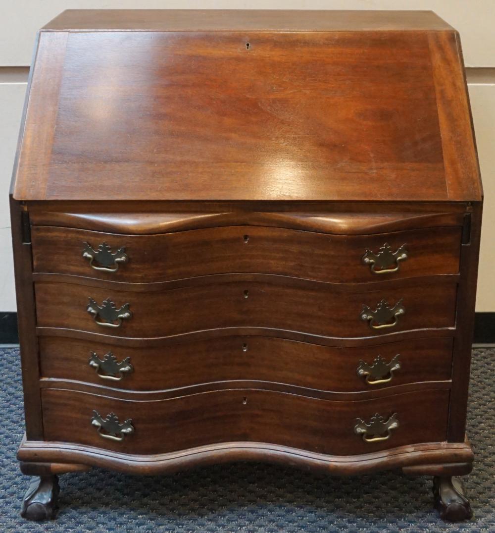 Appraisal: CHIPPENDALE STYLE MAHOGANY SERPENTINE SLANT-FRONT DESK X X IN X