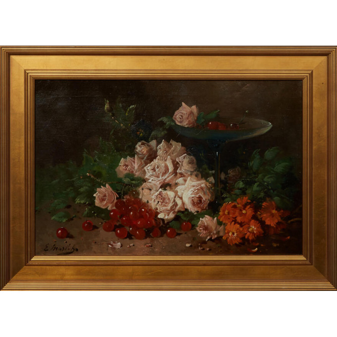 Appraisal: Henri Schouten - Belgian Still Life of Flowers and Cherries