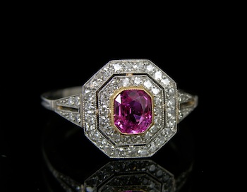 Appraisal: An Art Deco Platinum Diamond and Pink Sapphire Ring A