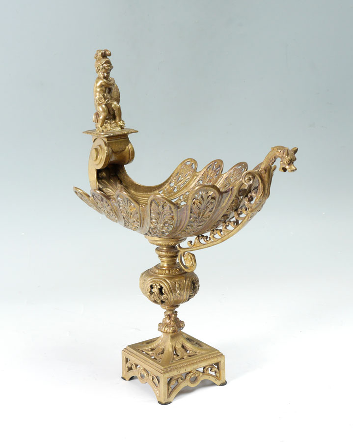 Appraisal: BRONZE FIGURAL CENTER PIECE Finial with figural putti with sword