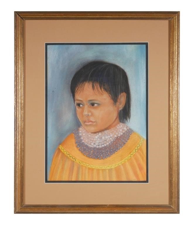 Appraisal: Oil pastel portrait drawing of a young Seminole Indian girl