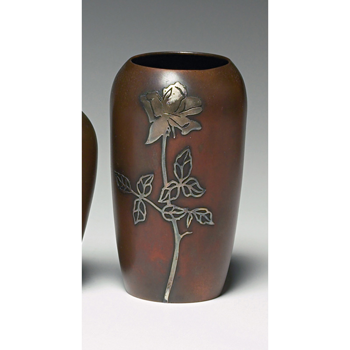 Appraisal: Heintz vase sterling on bronze applied rose design original patina