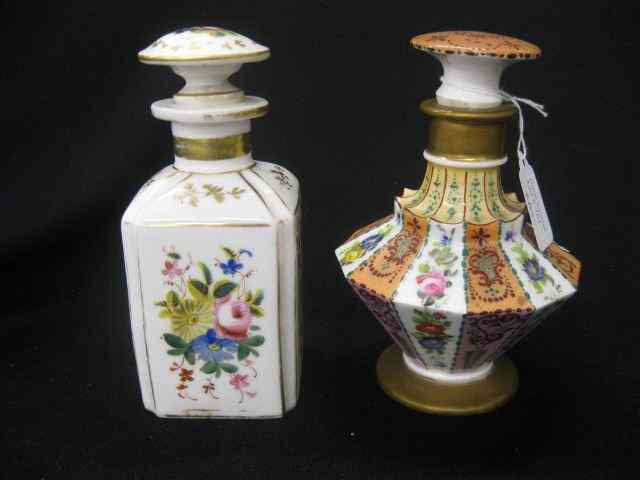 Appraisal: Old Paris Porcelain Cologne Bottles floral designs deco style panelled