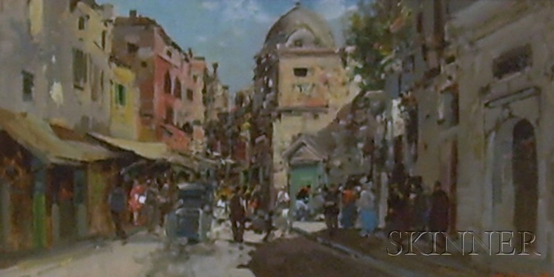 Appraisal: Framed Oil on Canvas Street Scene by Ezelino Briante Italian