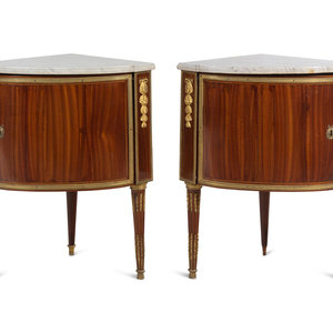 Appraisal: A Pair of Louis XVI Gilt Bronze Mounted Mahogany Marble-Top