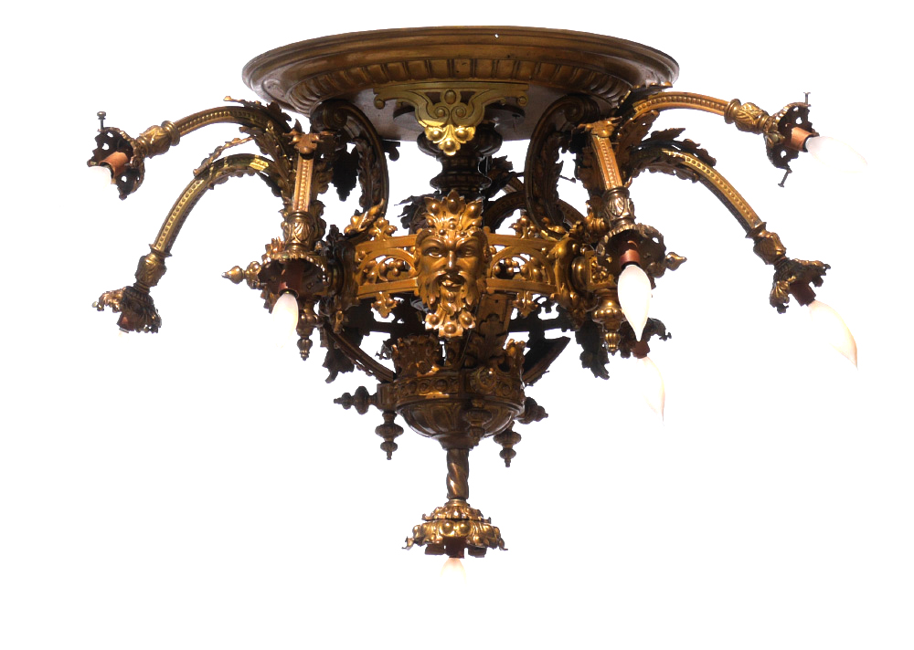 Appraisal: ORNATE VICTORIAN GILDED METAL HANGING LIGHT light chandelier in the