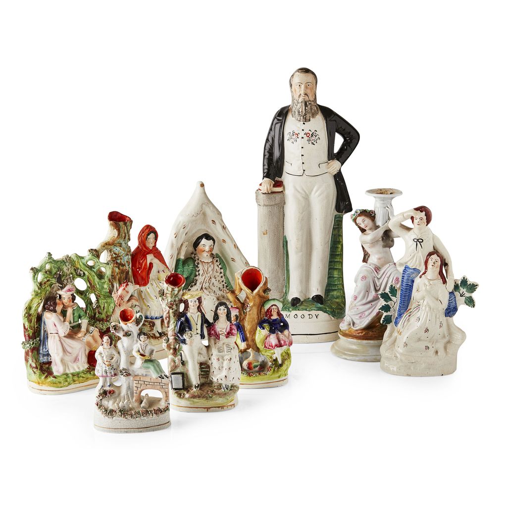 Appraisal: GROUP OF STAFFORDSHIRE FIGURES TH CENTURY comprising a large figure