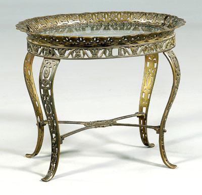 Appraisal: Bronze tray-top side table openwork oval gallery centering removable bronze