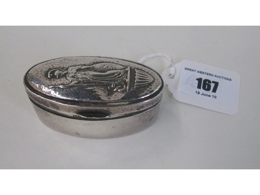 Appraisal: Silver snuff box decorated with a classical figure Birmingham