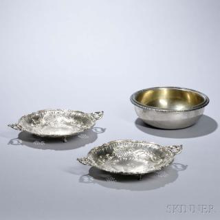 Appraisal: Three Pieces of Continental Silver-gilt Hollowware two French silver reticulated