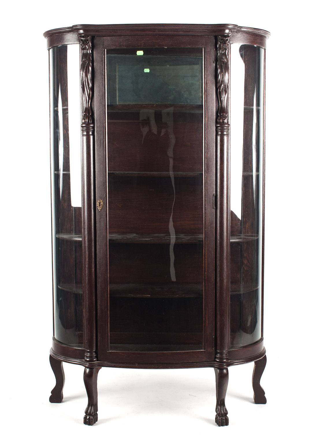 Appraisal: Victorian oak bow-front china cabinet late th century four interior