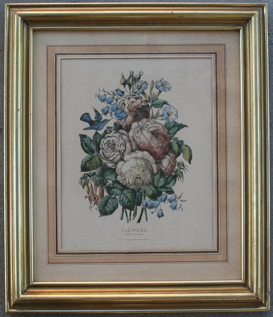 Appraisal: CURRIER IVES ''FLOWERS'' LITHOGRAPH '' x '' sight size gilded