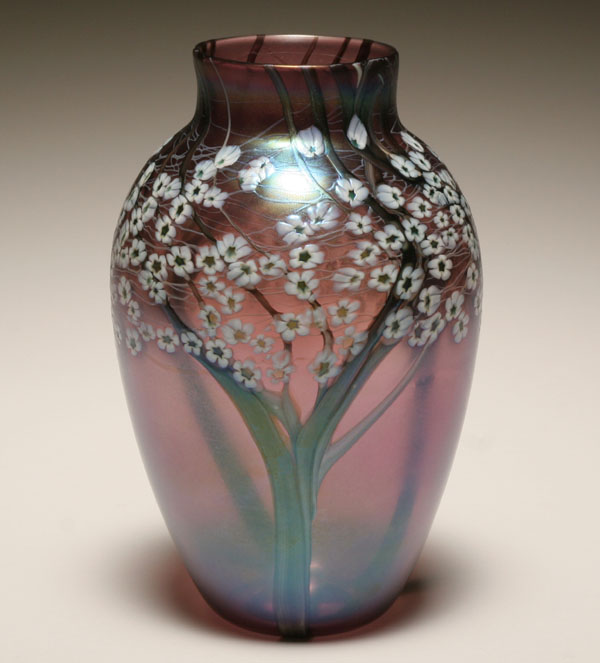 Appraisal: Orient Flume iridescent art glass vase by Bruce Sillars Amethyst