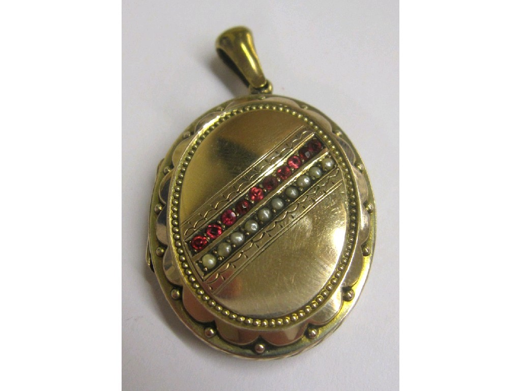 Appraisal: Victorian yellow metal locket set with pink tourmaline and seed