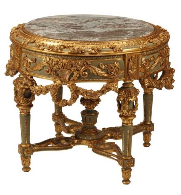 Appraisal: Louis XVI style parcel gilt and painted center table approx