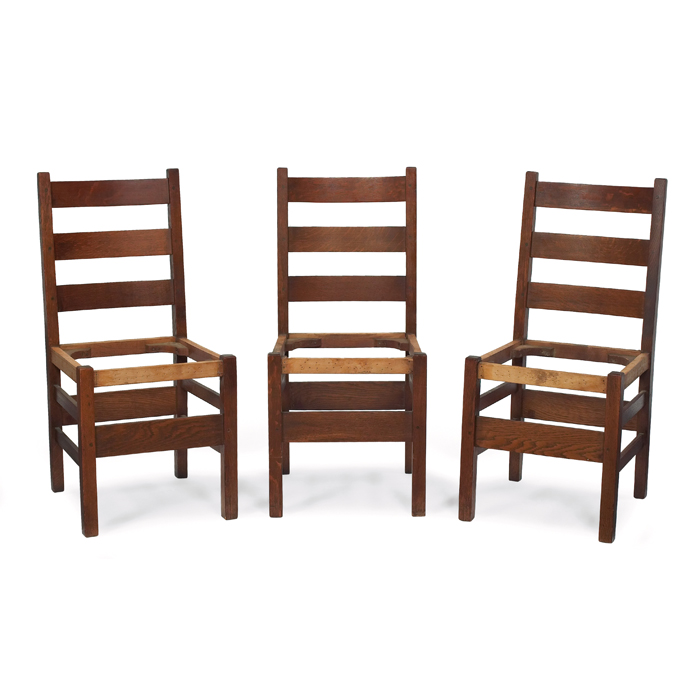 Appraisal: Gustav Stickley side chairs set of three ladder-back form with