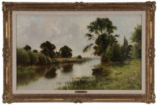 Appraisal: New York Britain - River Landscape with Figure on a