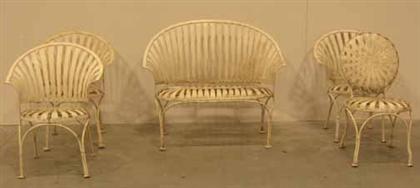 Appraisal: White painted iron patio suite Settee H in W in