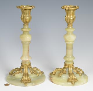 Appraisal: Pr of Italian Marble Gilt Bronze Candlesticks Pair of Italian