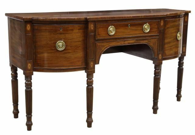 Appraisal: English Sheraton mahogany sideboard early th c centered drawer with