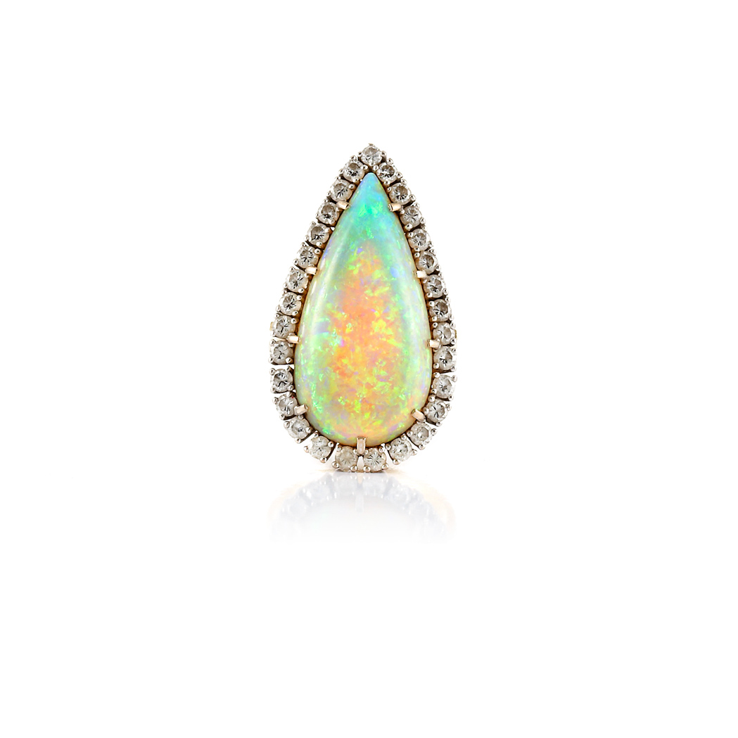 Appraisal: Opal and Diamond Ring kt one opal ap cts diamonds