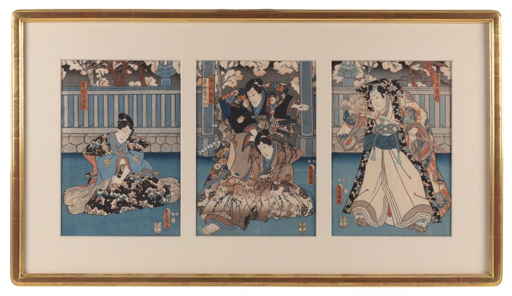 Appraisal: UTAGAWA KUNISADA JAPAN - TRIPTYCH WITH KABUKI ACTORS OBAN TATE-E