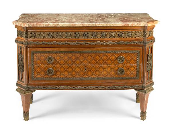 Appraisal: A Louis XVI style gilt bronze mounted inlaid mahogany commode