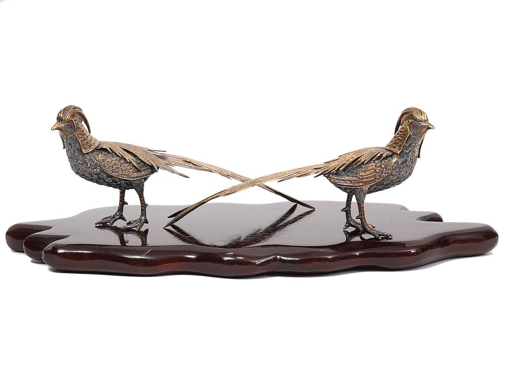 Appraisal: Pair of Tane Mexican Sterling Silver Pheasants Pair of finely