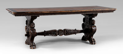 Appraisal: Renaissance style carved library table in mixed woods removable top