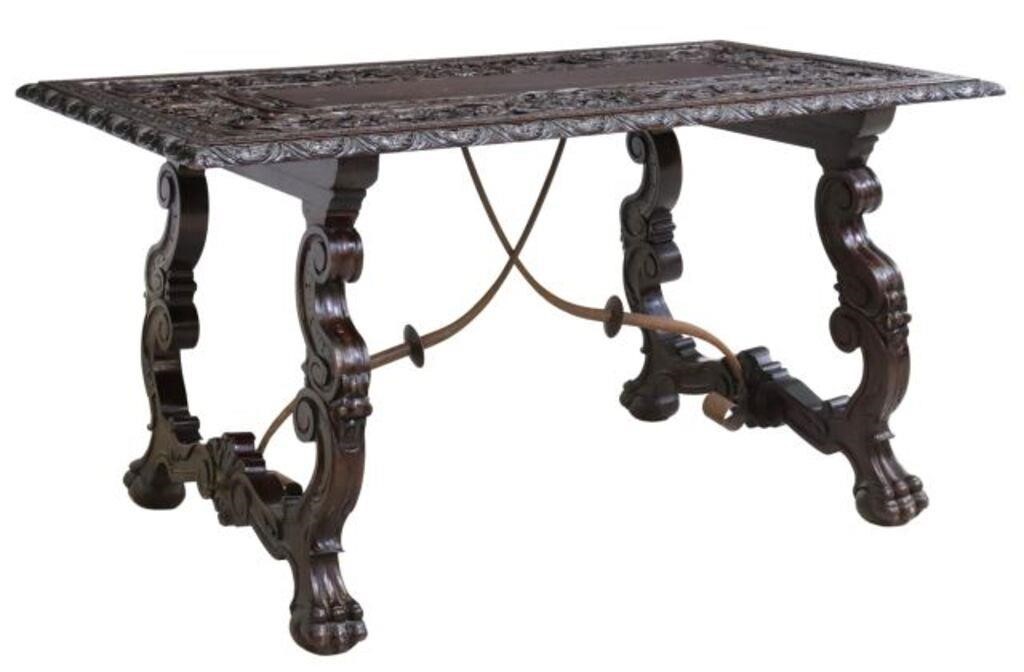 Appraisal: Spanish Renaissance Revival table th c the top intricately carved