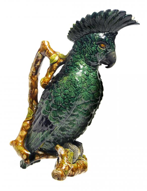 Appraisal: A WILLIAM BROWNFIELD MAJOLICA COCKATOO NOVELTY JUG in vivid green