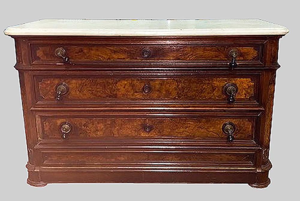 Appraisal: VICTORIAN MARBLE TOP WALNUT CHEST OF DRAWERSCirca The rectangular marble