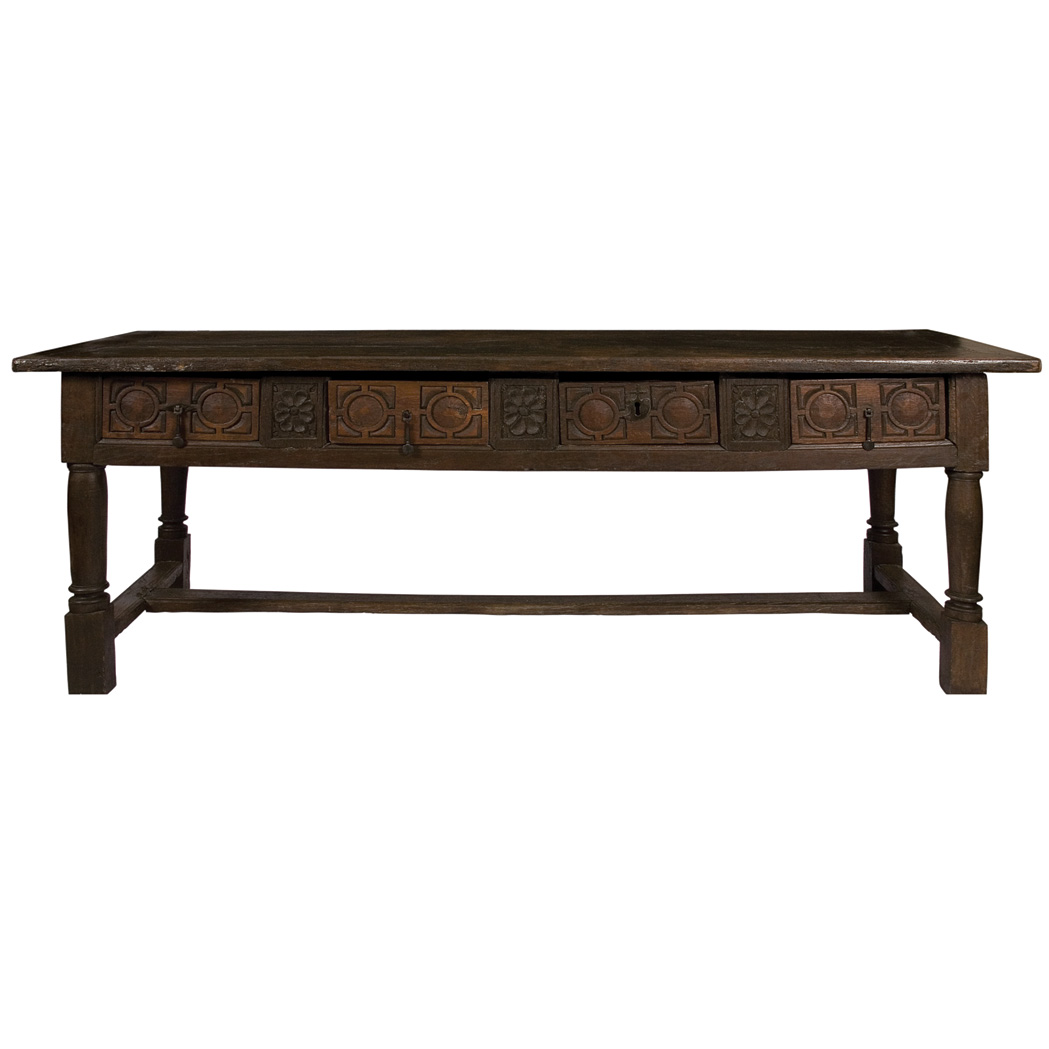 Appraisal: Charles II Style Oak Library Table The rectangular top above