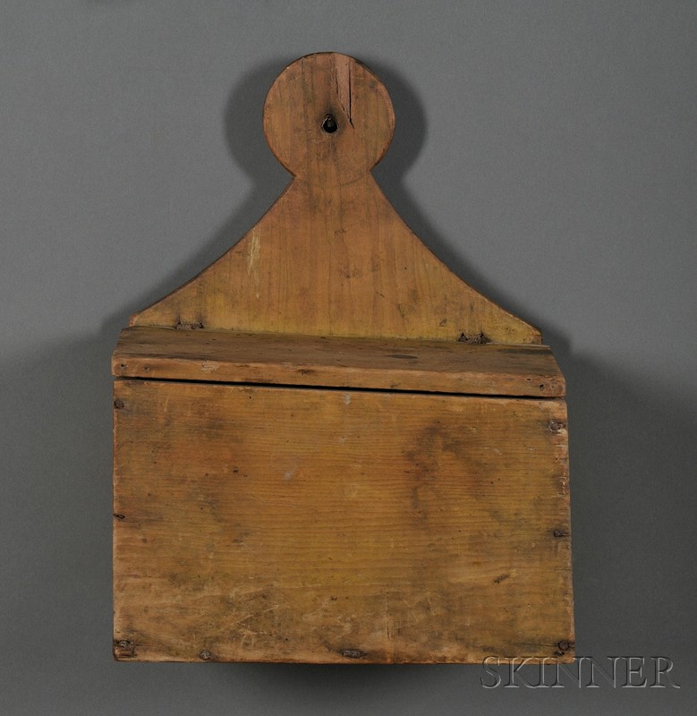 Appraisal: Yellow-painted Pine Wall Box America early th century with pierced