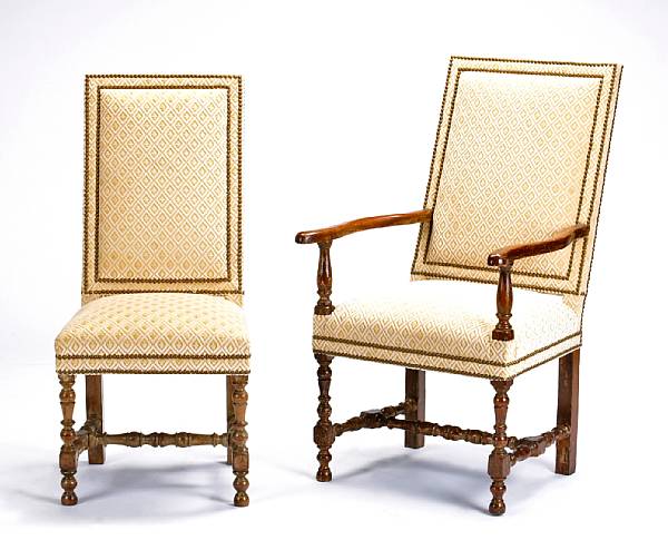 Appraisal: A set of twelve Italian Baroque walnut chairs six late