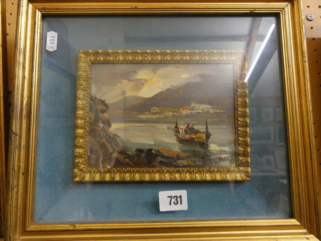 Appraisal: An Italian oil painting on board of a mountainous lake