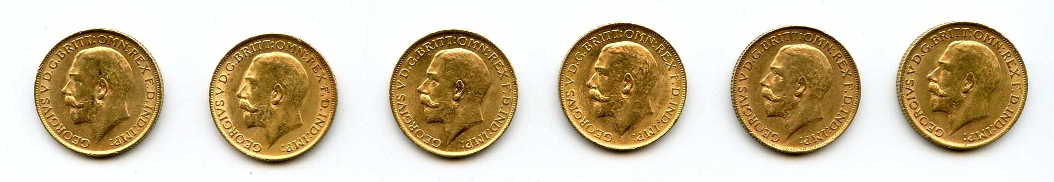 Appraisal: Great Britain George V Sovereigns KM- A desirable lot each