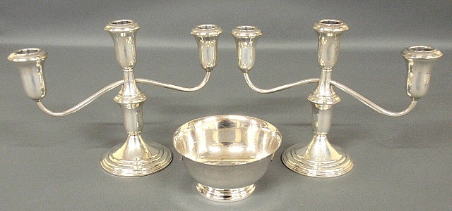 Appraisal: - Pair of weighted sterling silver low candelabra h and