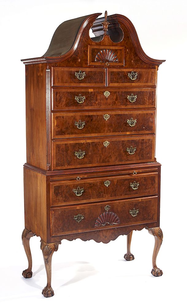 Appraisal: English Chippendale yew wood chest on stand English Chippendale yew