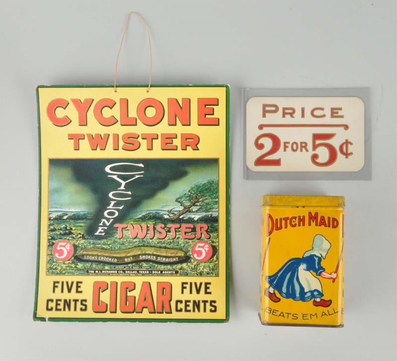 Appraisal: Lot Of Cigar Advertising Items This lot includes a Cyclone