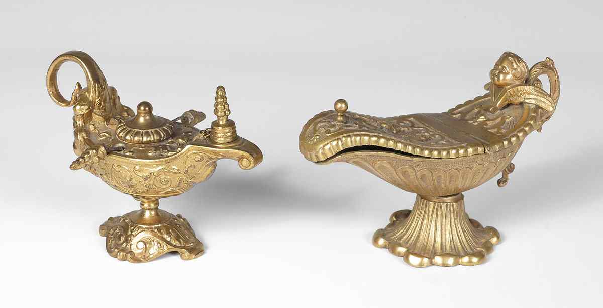 Appraisal: FIGURAL BRONZE ALADDIN LAMP OIL RESERVOIR pieces to include Aladdin