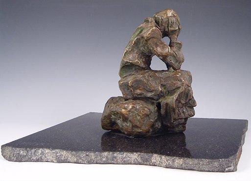 Appraisal: BRONZE SEATED FIGURE WITH HEAD IN HANDS ON BLACK GRANITE