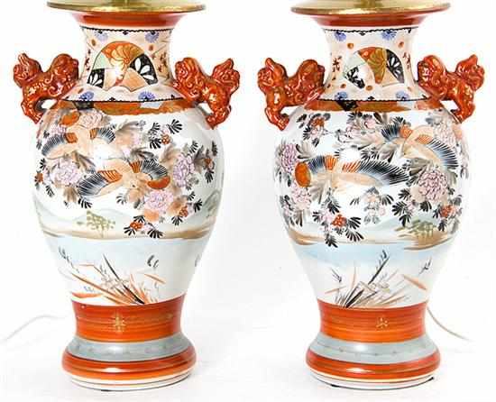 Appraisal: Pair Japanese Kutani porcelain vases late th century baluster body