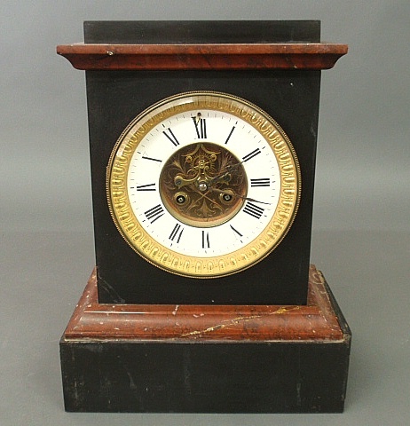 Appraisal: - French black and red marble mantel clock with open