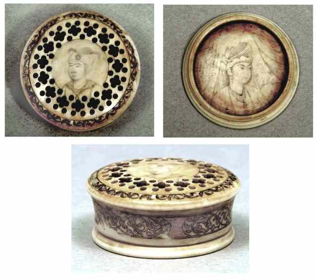 Appraisal: A RARE PERSIAN IVORY COSMETICS BOX having a pierced turned