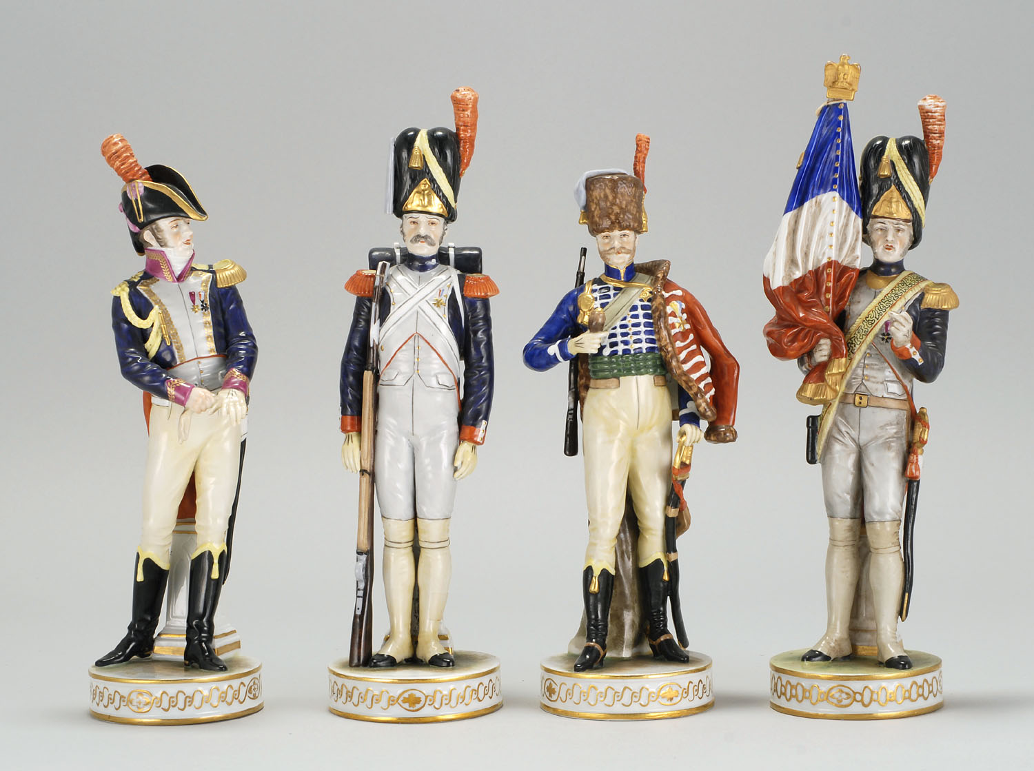 Appraisal: SET OF FOUR GERMAN PORCELAIN NAPOLEONIC SOLDIER FIGURES Early th