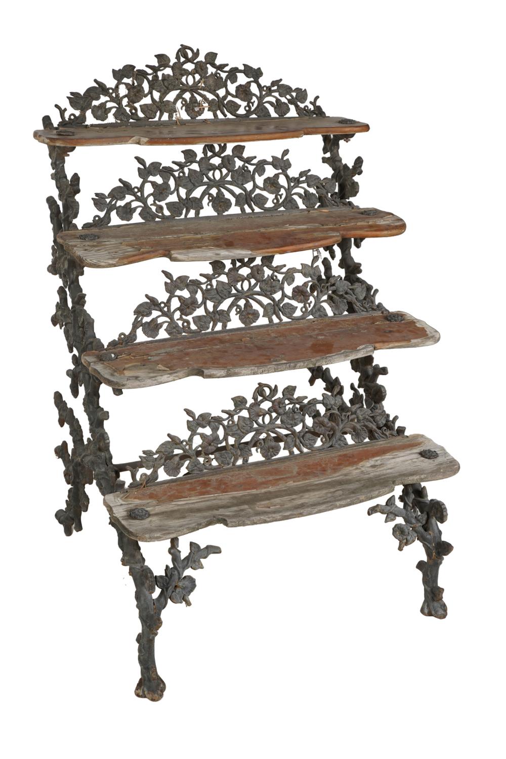 Appraisal: IRON WOOD TIERED PLANT STANDwith four tiers Condition wood on