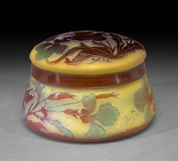 Appraisal: A Gall cameo glass covered box circa Box and cover